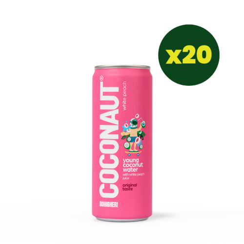 COCONAUT woda kokosowa z młodego kokosa z sokiem z białej brzoskwini 320 ml (zestaw 20 szt)