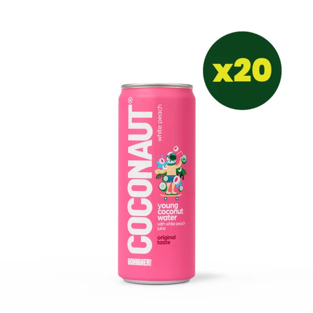COCONAUT woda kokosowa z młodego kokosa z sokiem z białej brzoskwini 320 ml (zestaw 20 szt)